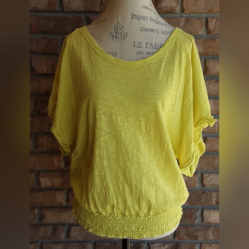Saturday Sunday By Anthropologie Yellow Boho 100% Cotton Flair Sleeve Top.